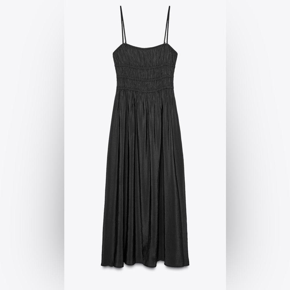ZARA FLOWY BlACK ELASTIC MIDI DRESS (S)